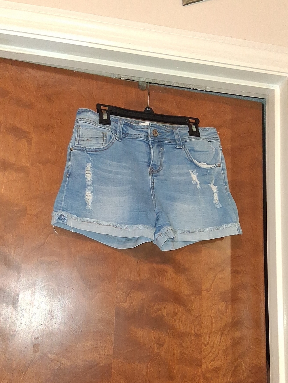 H&M Light Blue Distressed Denim Rolled Hem Shorts